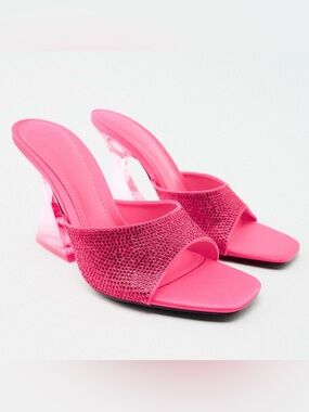 Pink Crystal Slip-On Heeled Sandals